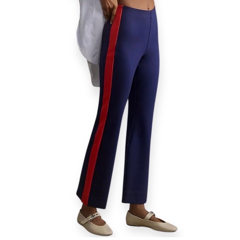 Maeve Anthropologie The Margot Navy Red Side Stripe Kick Flare Pants ST Small